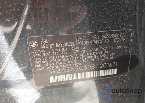 2011 BMW 535I Gran Turismo из США, поврежденный, VIN WBASN2C50BC201621